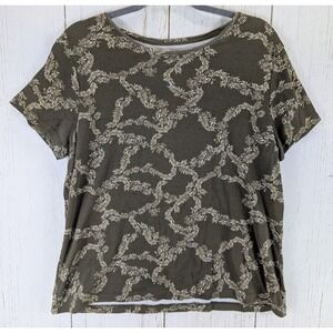 Croft Barrow Size Petite Large Brown Leaf Print Cotton Womens‎ Short Sleeve Top